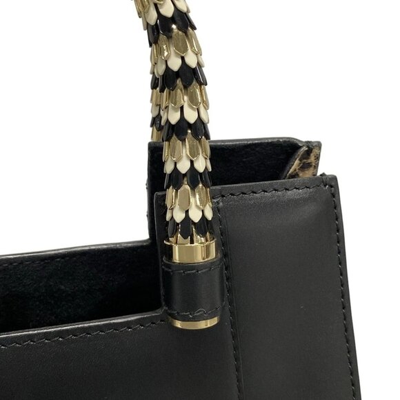 Auth BVLGARI Serpenti Scaglie Black Light Brown Multi Leather Unborn Calf - Picture 9 of 16